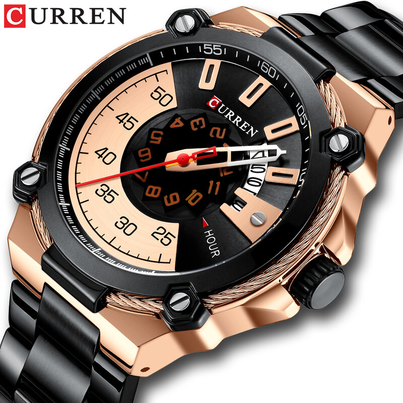 Curren relógio militar de alta qualidade, relógio preto exclusivo com design de alta qualidade exclusivo para homens, à prova d'água