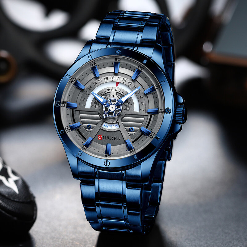 Curren nova moda azul dos homens relógios marca superior relógio de luxo esportes aço inoxidável à prova dwaterproof água relógio de quartzo masculino