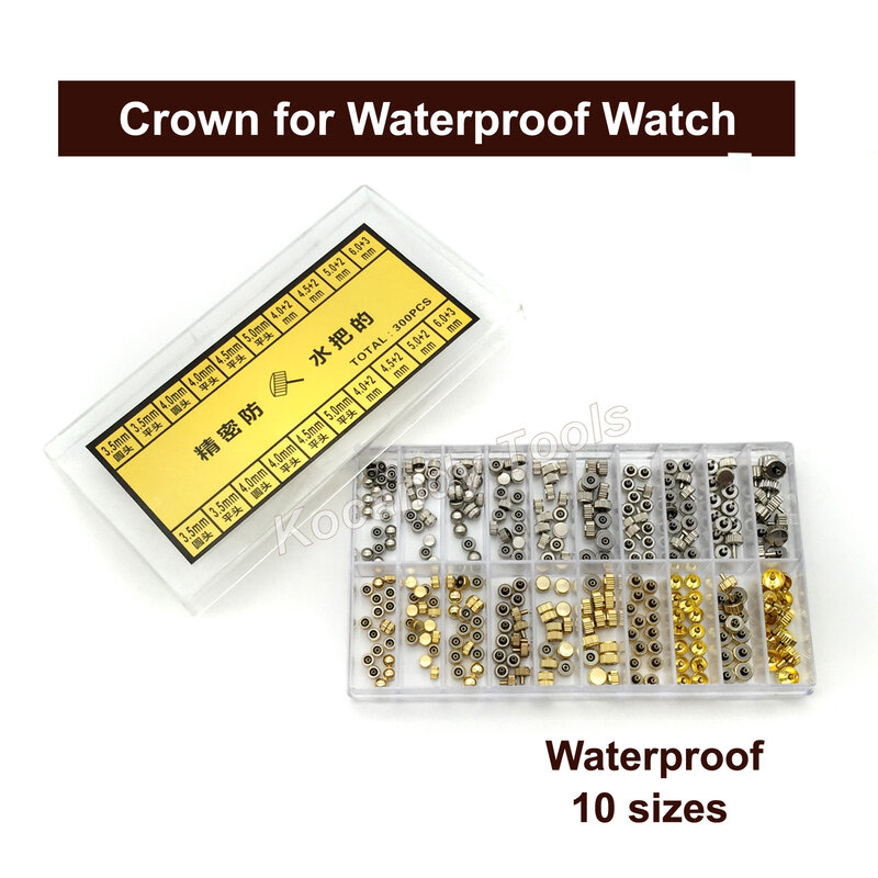 Waterproof Watch Crown Parts Replacement Assorted Gold & Silver Dome Flat Head Watch Accessories Repair Tool Kit for Watchmaker
