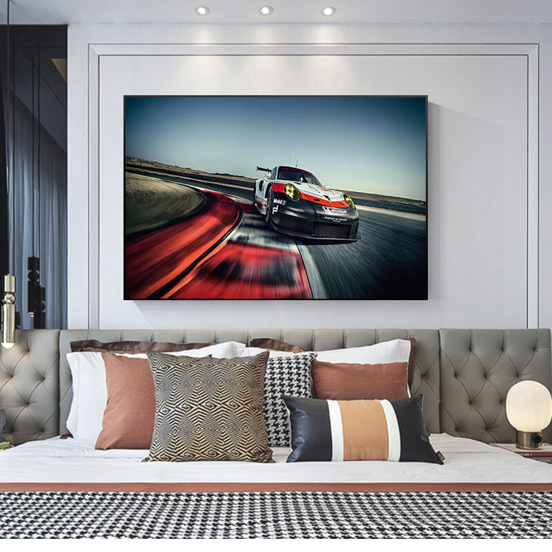 スーパーカーと印刷されたポルシェキャンバスポスター,911 rsr,リビングルームの芸術的な絵画,家の壁の装飾