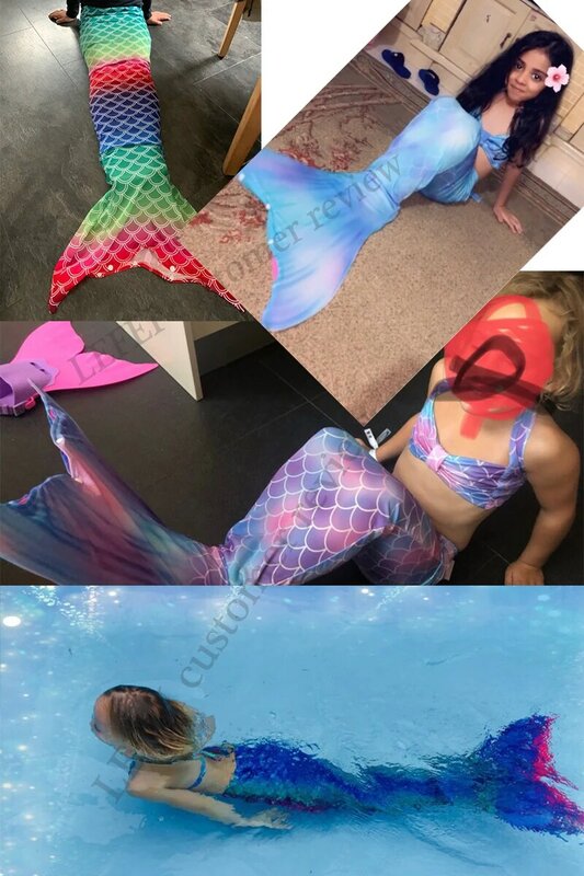 3枚の女の子の人魚の尾水泳衣装子供zeemeerminstaartコーラデシレナ馬尾デsereiaコスプレ衣装人魚