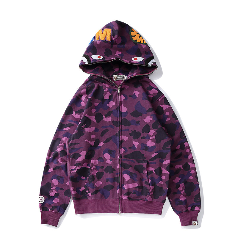 2021 nova bape tubarão hoodies das mulheres dos homens casuais harajuku com capuz casaco moda camuflagem camisolas streetwear hip hop jaqueta esporte