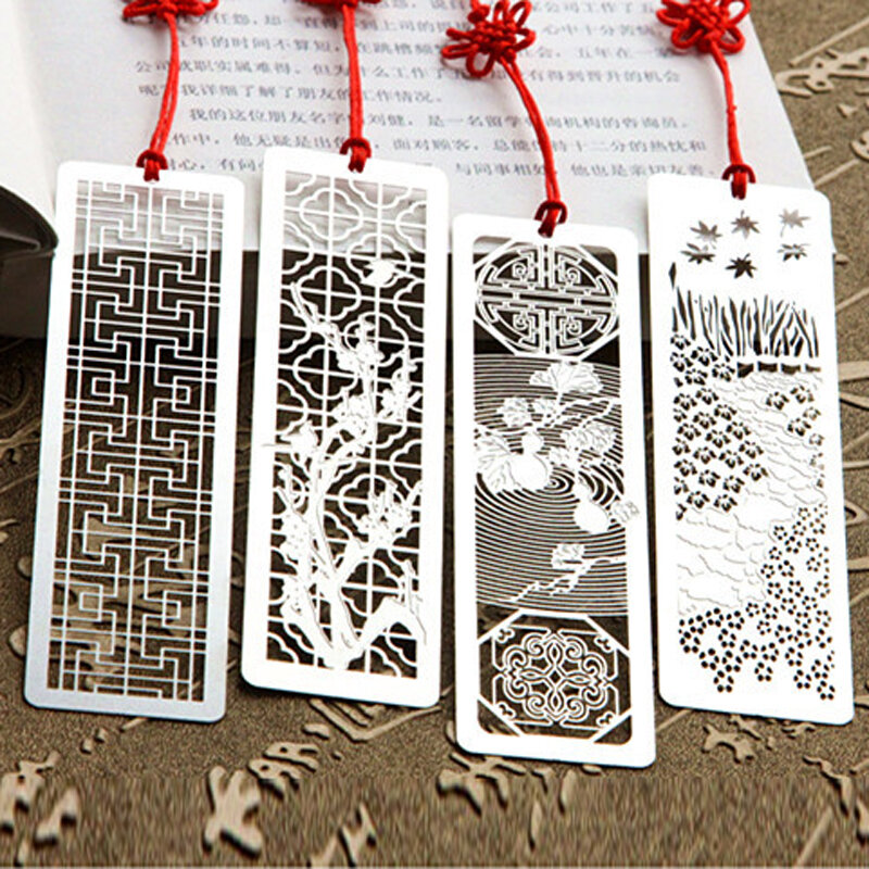 4 Styles Creative Retro Chinese Style Stainless Steel bookmarks Vintage Metal Bookmark For Books Gift 673