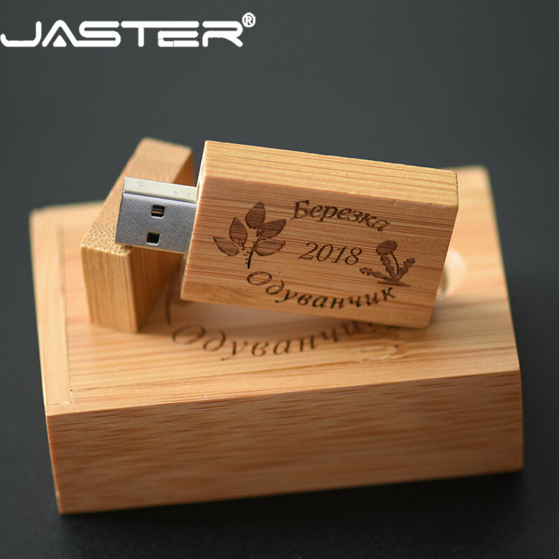 JASTER ไม้ USB + กล่องบรรจุไม้ Usb แฟลชไดรฟ์ Pendrive 4GB 128GB 16GB 32GB 64GB GB Memory Stick USB 2.0 (ฟรีโลโก้ที่กำหนดเอง)