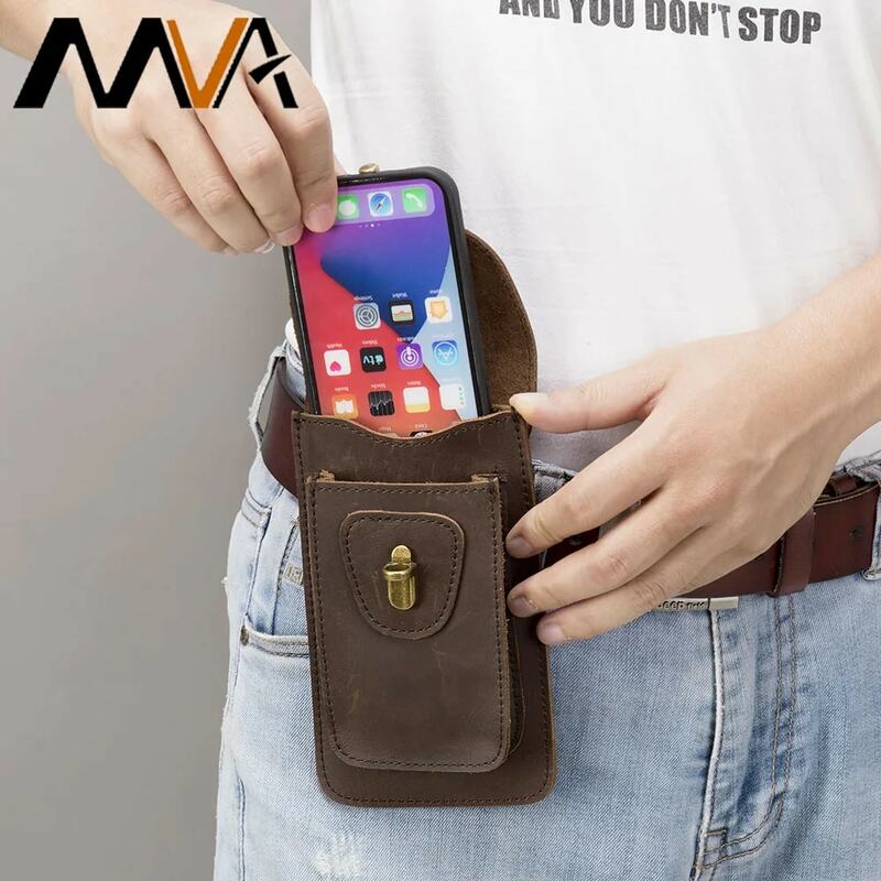 MVA Genuine Leather Belt Pouch iPhone Xs Max Holster iPhone 8 Plus 7 Plus Belt Clip Case Cell Phone Holster With Belts Loop 9047