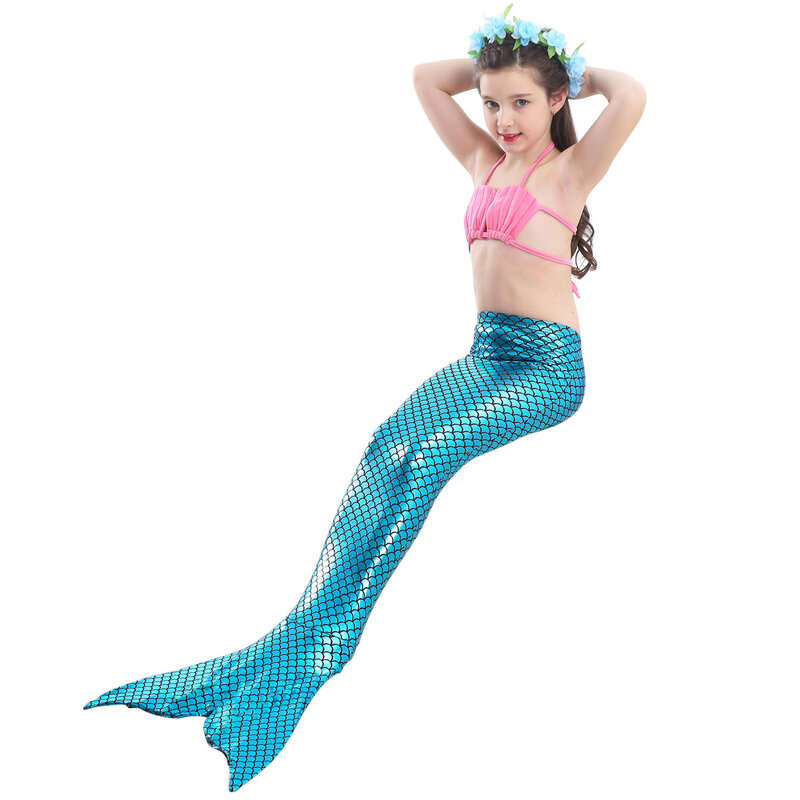 Fantasia de cauda da Pequena Sereia para natação para meninas, traje para cosplay com monofin, roupa para natação para crianças