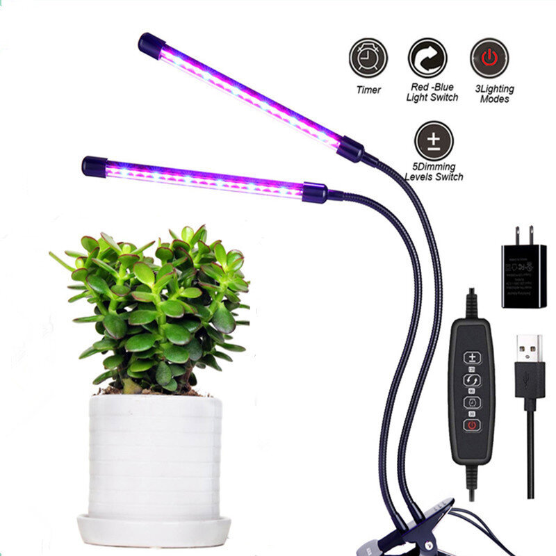 Luz Led de espectro completo para cultivo de plantas de interior, lámpara Phyto de 9W, 18W, 27W, regulable, alimentada por USB, temporizador