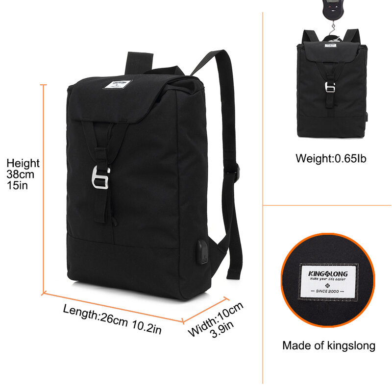 Kingslong-어린이 방수 백팩, 야외 USB 충전 노트북 10 노트북 배낭 학교 가방 작은 드로 스트링 포켓