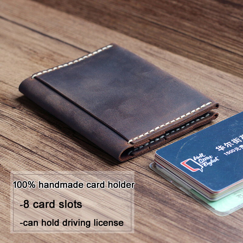 100% feito à mão do vintage couro genuíno titular do cartão de couro dos homens carteira de couro saco de cartão de crédito titular do cartão de visita caso