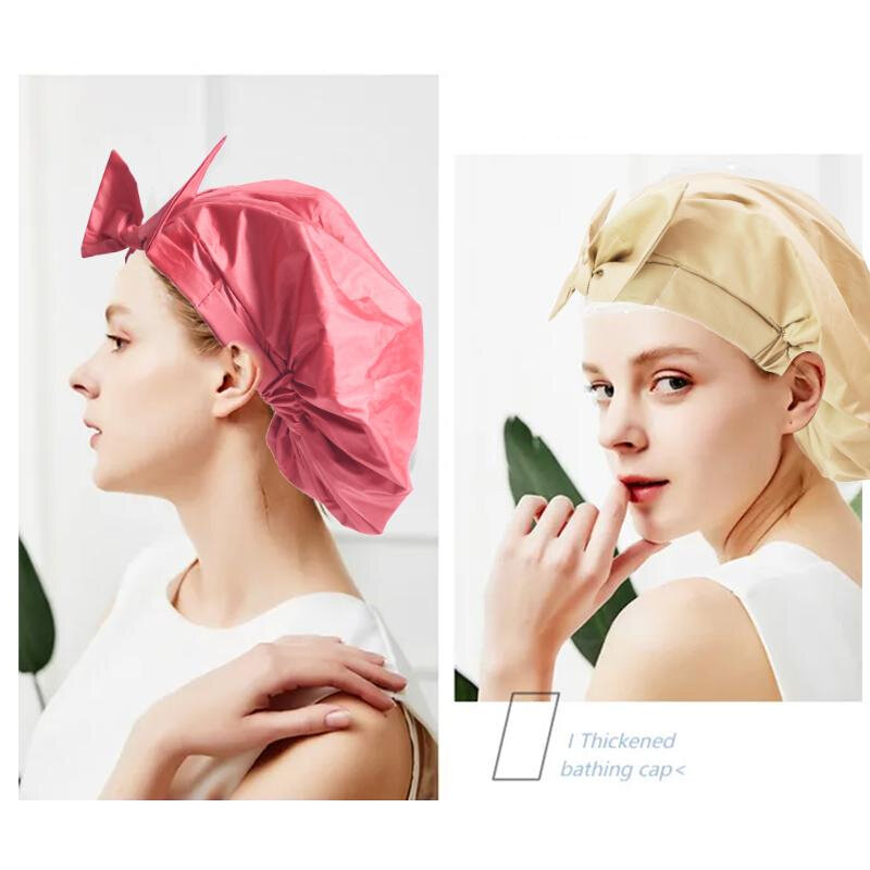 Gruby 1 szt wodoodporny wielokrotnego użytku wanna kapelusz dwuwarstwowy czepek prysznicowy dla kobiet dostaw czepek prysznicowy łazienka akcesoria do oparów oleju