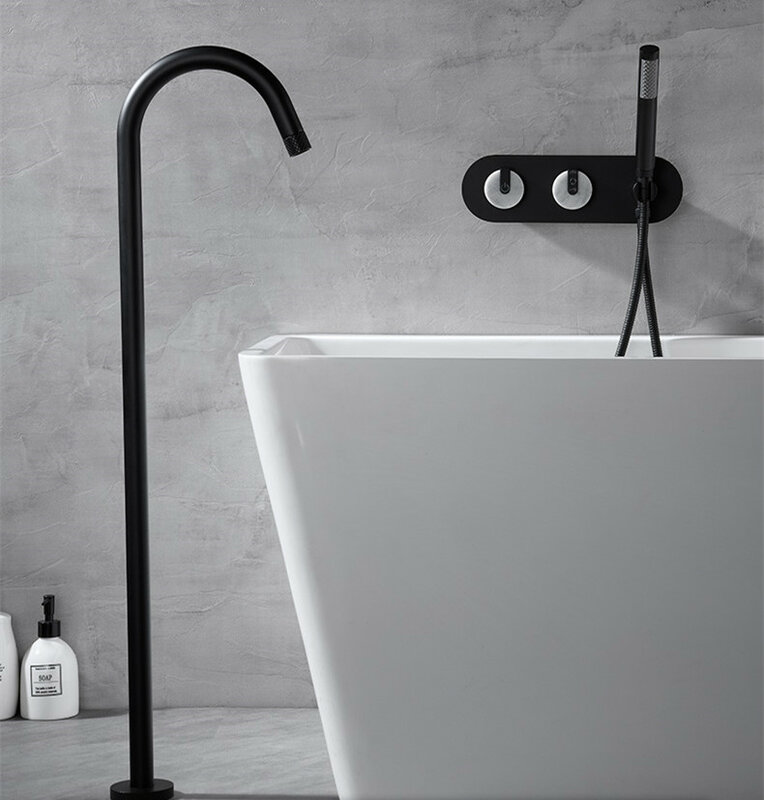 VOURUNA robinet de baignoire autoportant noir mat, robinet de contrôle mural, robinet de remplissage de baignoire monté au sol