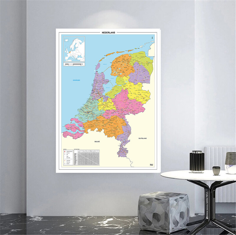 100*150cm mapa político do netherland em holandês grande cartaz não-tecido lona pintura sala casa decoração material escolar