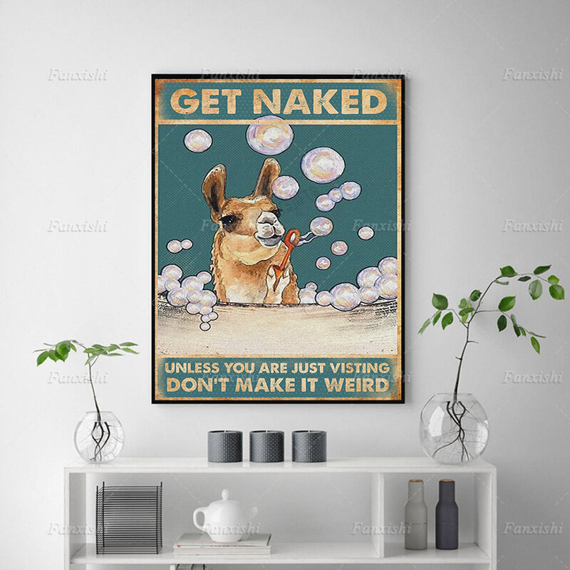 Casa de banho alpaca ficar nu a menos que você está apenas visitando não torná-lo estranho lona posters quadros de arte da parede pintura decoração do vaso sanitário