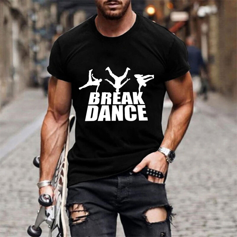 Camiseta masculina de manga curta, de alta qualidade, estampa de dança de quebrar, casual, gola em o, verão, camisetas masculinas, camisetas luminosas