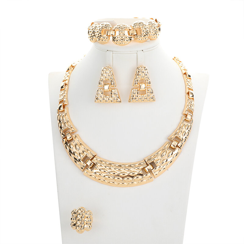 24k venda mais recente de alta qualidade banhado a ouro nova moda itália brasil dubai ouro high-end conjunto de jóias casamento namoro colar bracel