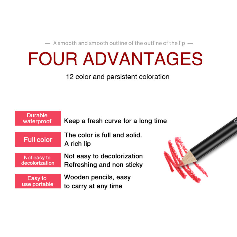 12 cores lábio forro lápis à prova dwaterproof água de longa duração fácil de colorir automático rotativo batom delineador cosméticos maquiagem tslm1