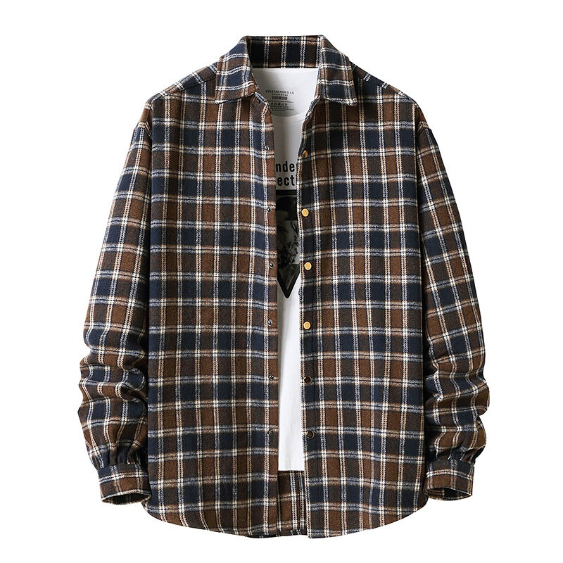 Camisas dos homens casaco novo estilo americano primavera/outono flanela xadrez camisa jaqueta masculina moda roupas tendências