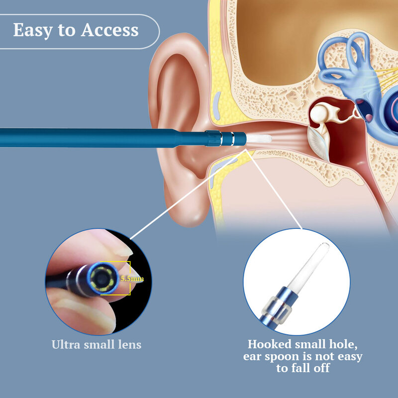 Endoscópio de limpeza visual 3 em 1 usb otg, ferramenta de diagnóstico funcional com câmera e ouvido android 720p