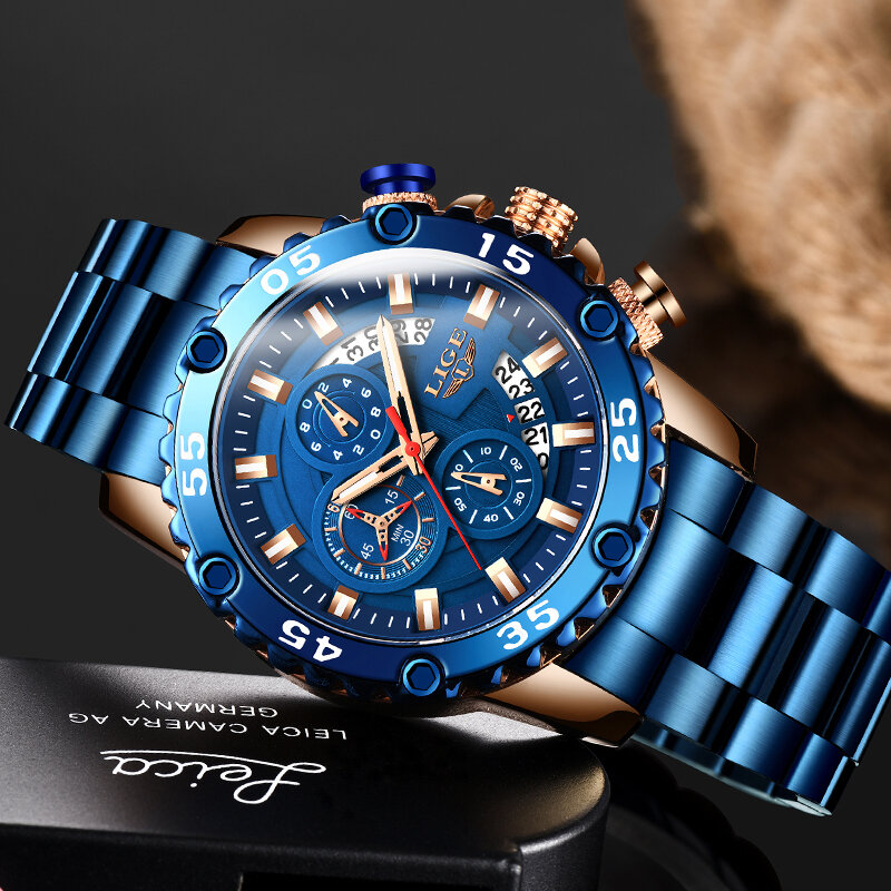 Lige relógio masculino de negócios moda quartzo militar esporte cronógrafo relógio masculino à prova dwaterproof água aço inoxidável relógio relogio masculino