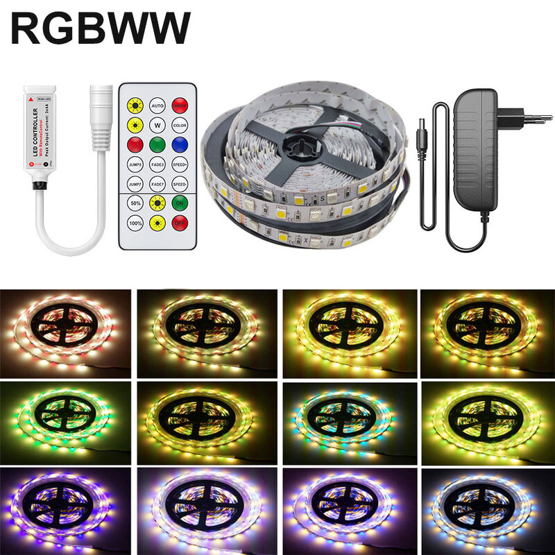 Tira de luces LED RGB RGBpink RGBWW, cinta Flexible de diodo, 5M, 10M, 15M, 20M