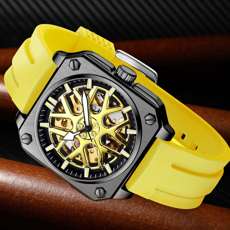 BIDEN – montre-bracelet étanche en forme de roue pour hommes, Hardlex, miroir, mode, automatique, mécanique