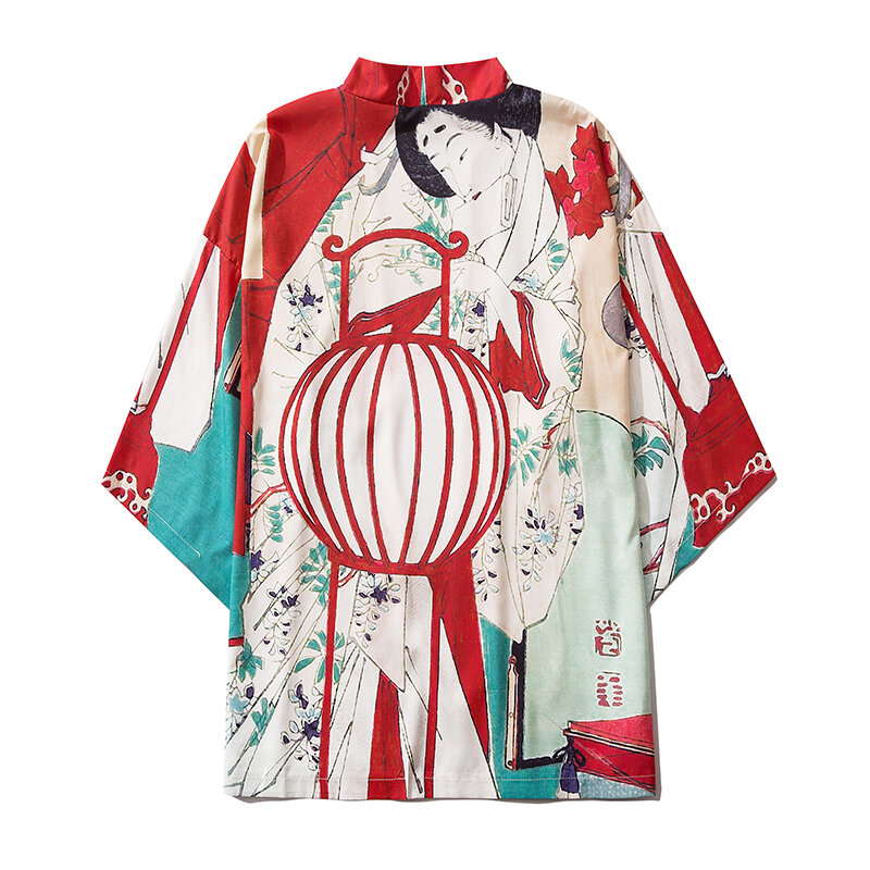 男性と女性のための伝統的なカジュアルTシャツ,日本の着物,プリント付き