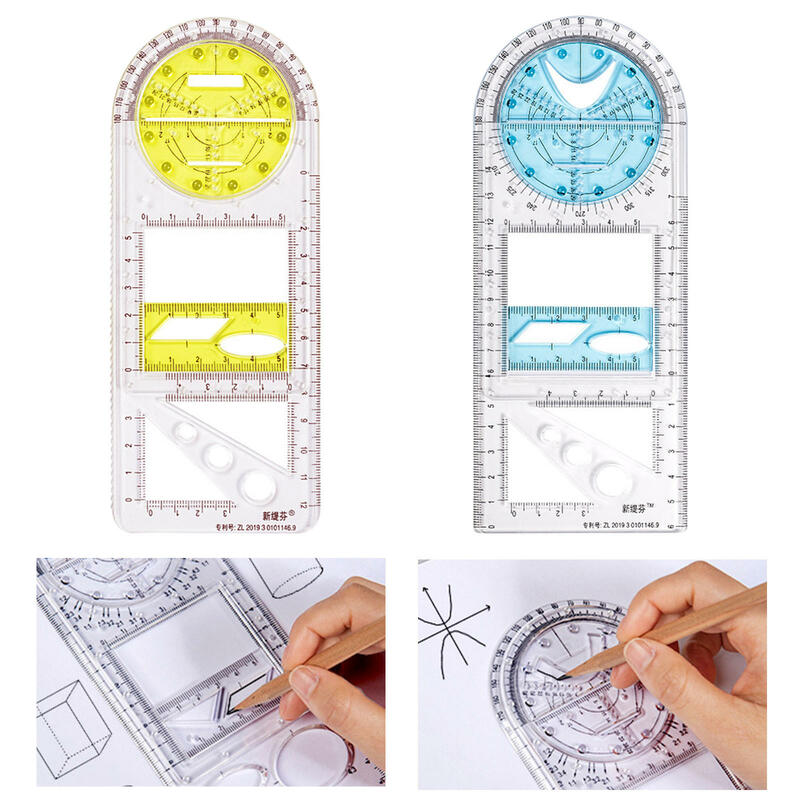 Multipurpose Student Math Ruler Portable Plastic Transparent Drawing Ruler Learning Stationery Painting Ruler for Primary School
