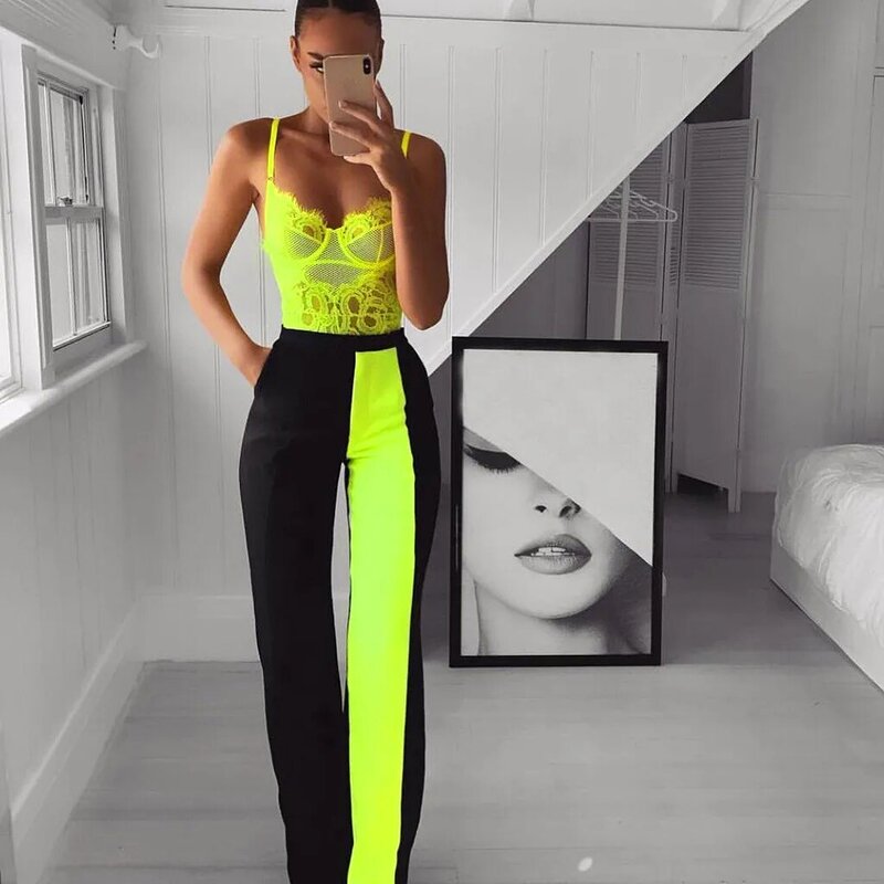 2020 Neon Green Lace Mesh Bodysuit Women Sexy Transparent Summer Backless Bodycon Overalls Female New Slim Body Suits Romper New