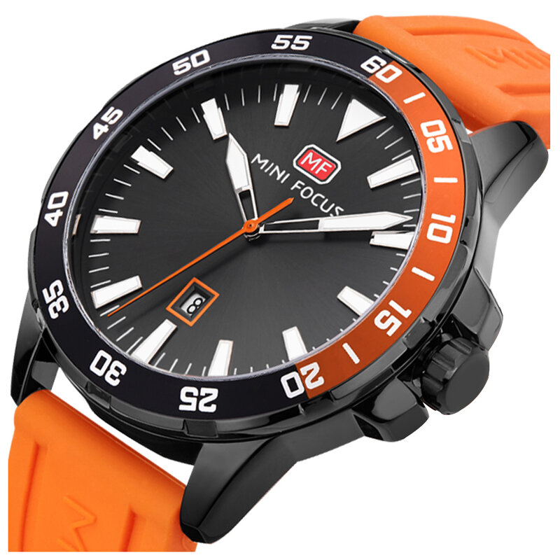 Orologi sportivi uomo 2020 orologio militare uomo calendario data Display orologio al quarzo cinturino in caucciù arancione moda impermeabile MINI FOCUS
