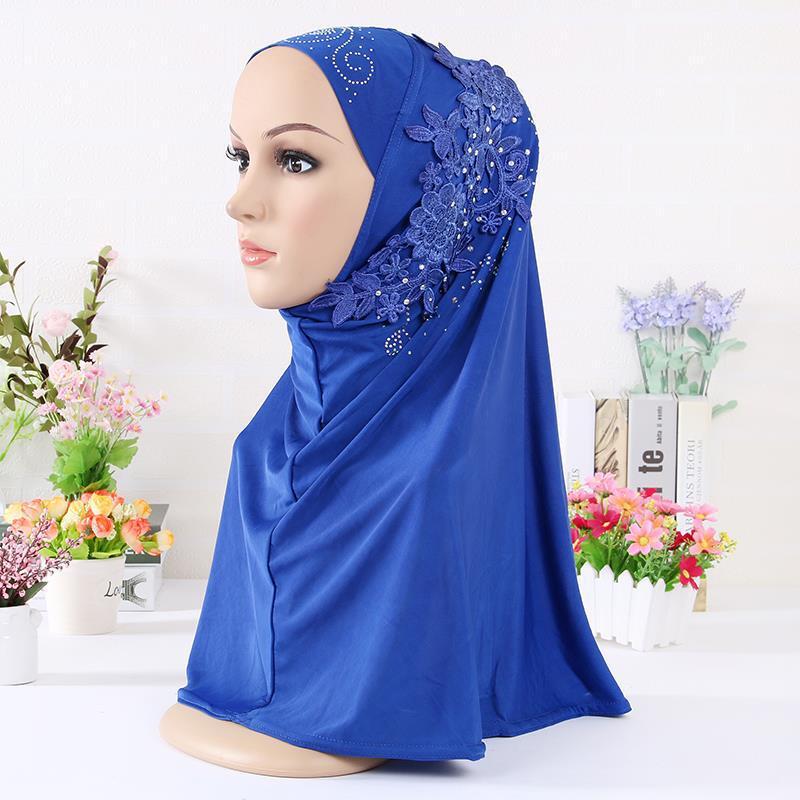 Pañuelo de cabeza musulmán para mujer, Hijab islámico de algodón sólido con diamantes y flores, listas para usar y envolturas chal, 2020