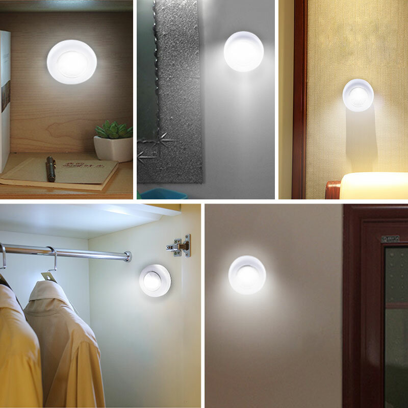 Luminária led infravermelha sem fio para armários, luz noturna com bateria, interruptor touch para escada, guarda-roupas, 3 lâmpadas led prateadas