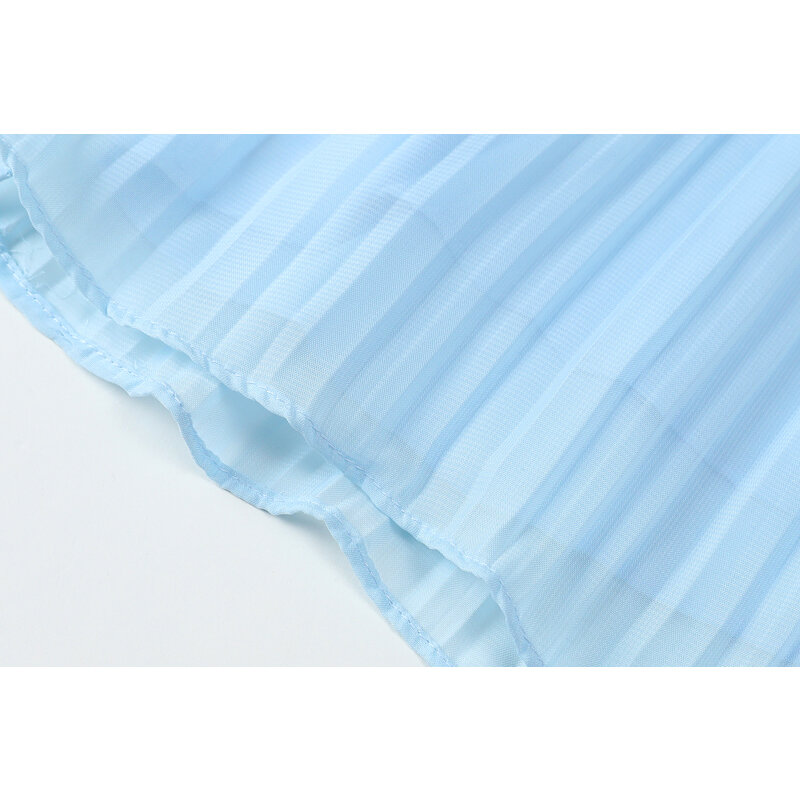 قمصان نسائية موضة صيف 2021 موضة جديدة على الطراز الكوري بياقة مربعة وأكمام طويلة ثنيات بلوزة نسائية باللون الأزرق