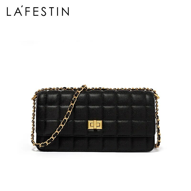 LAFESTIN женская брендовая Новинка 2022, модная повседневная сумка-мессенджер на одно плечо с двойной цепочкой, маленькая квадратная сумка с бриллиантами