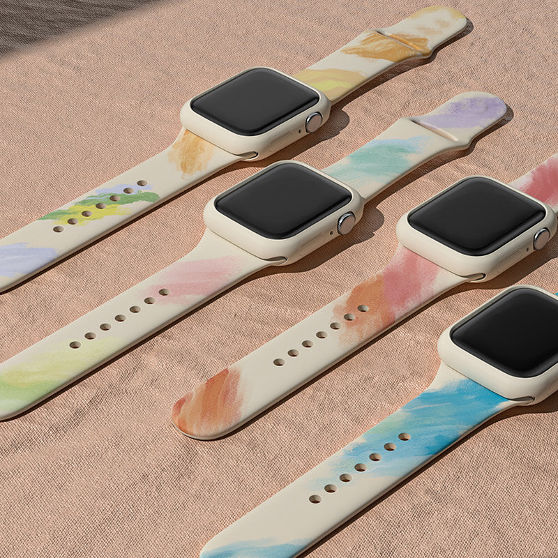 Casing Jam Tangan dan Cat Air Silikon untuk Apple Watch Band 45Mm 44Mm 41 38Mm 42 41Mm untuk Iwatch Seri 7 Se 6 5 4 3 2 1 Tali Jam