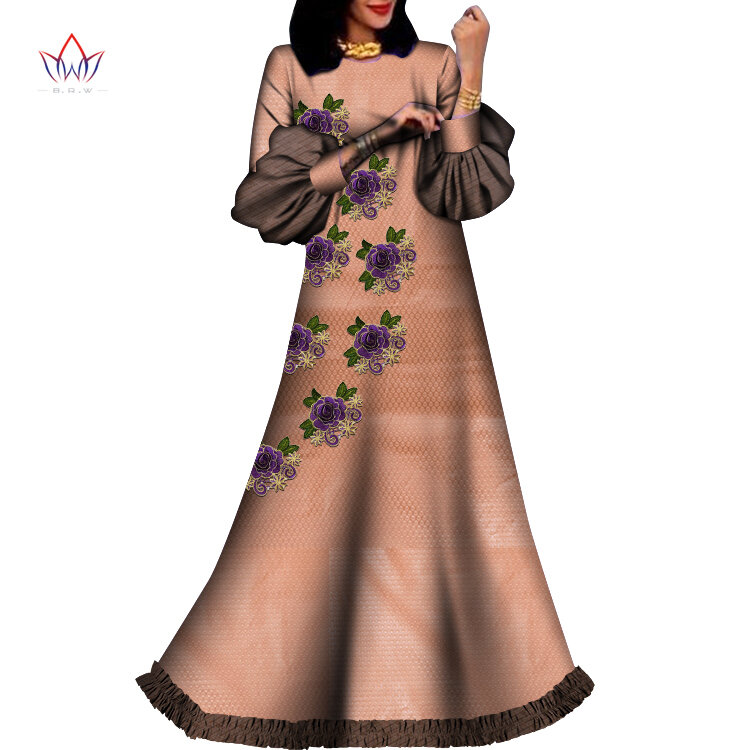 2021 BintaRealWax African Clothes for Women African Dress Puff Sleeve Floor-Length Print Wax Dress Wedding Party Date WY8290
