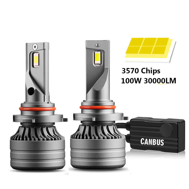 2Pcs H4 LED H7 100W 30000LM Canbus H1 H8 H9 H11 LED 9005 HB3 9006 HB4 Car LED Light Headlight Turbo Fog Lamp 6000K 12V