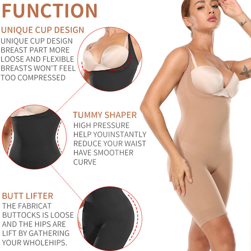 Body sem costura feminino, modelador de corpo inteiro para controle de abdômen, reduz a barriga e empina o bumbum, levanta o bumbum e empina