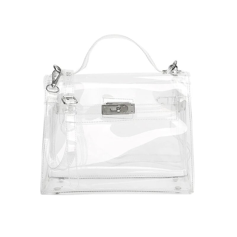 Transparent women's bags summer crystal classic platinum bags see-through locking clasp handbag shoulder crossbody