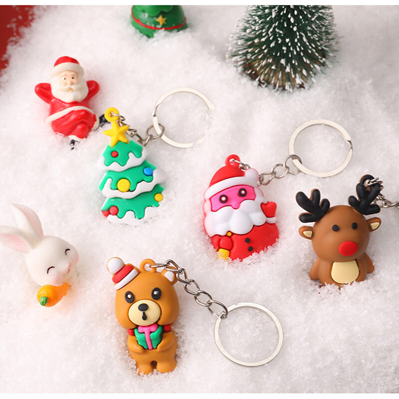 1Pc Simulation 3D PVC 2022 Xmas Keychain Cute Santa Claus Elk Snowman Keyring Bag Ornaments Accessories Christmas Gift New Year