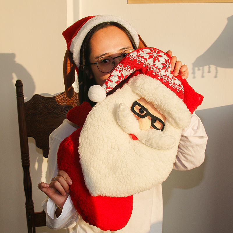 Bolsa de regalo para calcetines de Navidad, saco de Papá Noel de lana de cordero de gran tamaño, ciervo, bolsa de Papá Noel, decoraciones navideñas para el hogar de Año Nuevo, medias