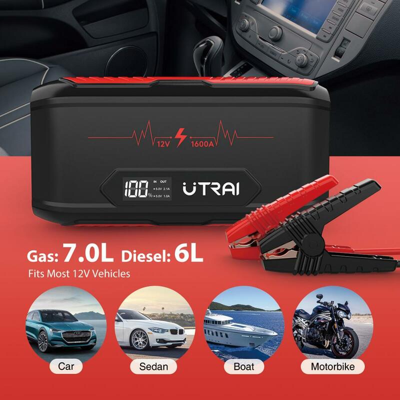 Utrai jump starter 1600a power bank dispositivo de partida do carro impulsionador de partida bateria de emergência carregador de carro ir para iniciantes