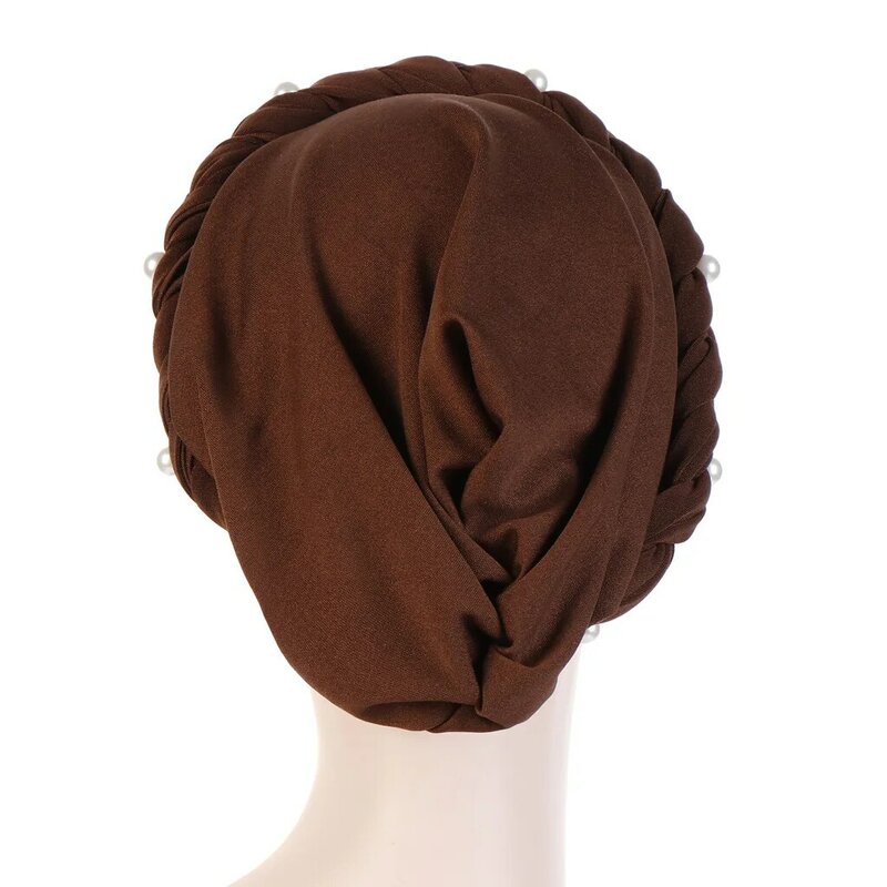 Head Scarf for muslim women solid cotton new turban cap milk silk monochrome single braid cap nail white pearl Muslim turban cap