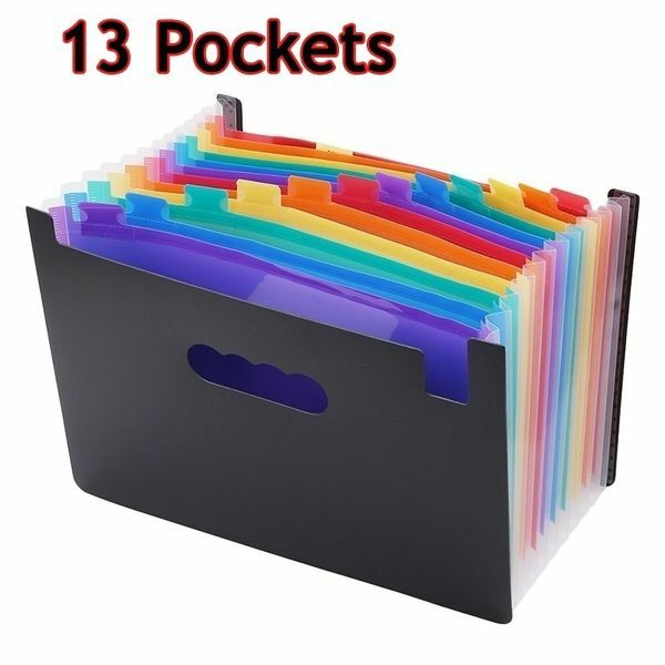 13Pockets Large Rainbow A4 Document Folder Expandable File Organizer Self Standing Briefcase Business Filing Box 33*23.5*3.5cm