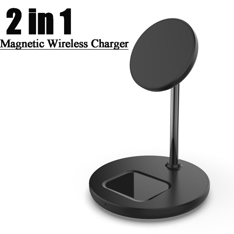 Soporte magnético para cargador inalámbrico, base de carga Qi 2 en 1 para AirPods, iPhone 12, 12 Pro Max Mini, 15W