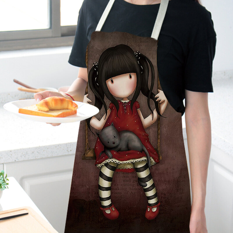 1 pçs personagem dos desenhos animados anti-incrustantes aventais de cozinha para mulher linho limpeza doméstica cozinhar cozimento cintura bib 68x55cm 47x38cm