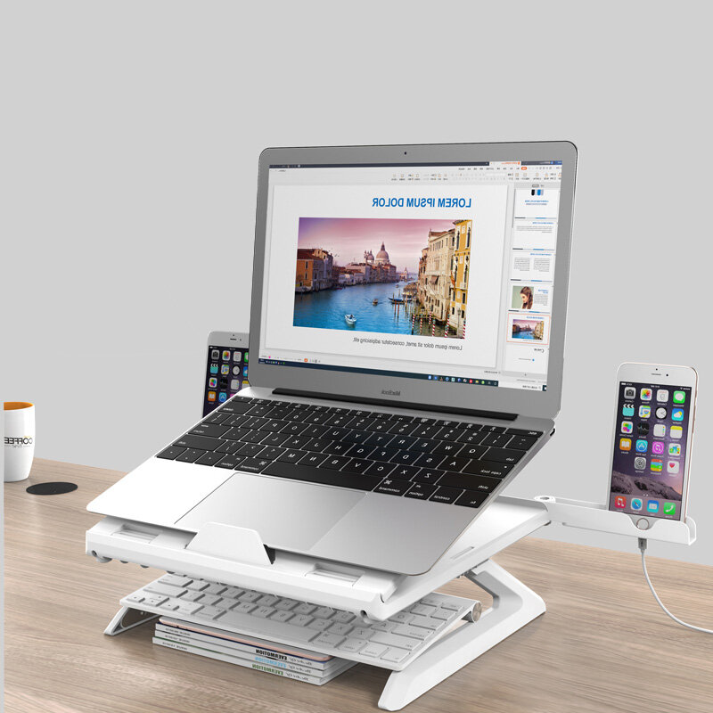 Regulowana wysokość stojak na laptopa składany stojak na notebooka dla Macbook Pro Lenovo Lapdesk komputerowy uchwyt chłodzący z uchwytem na telefon