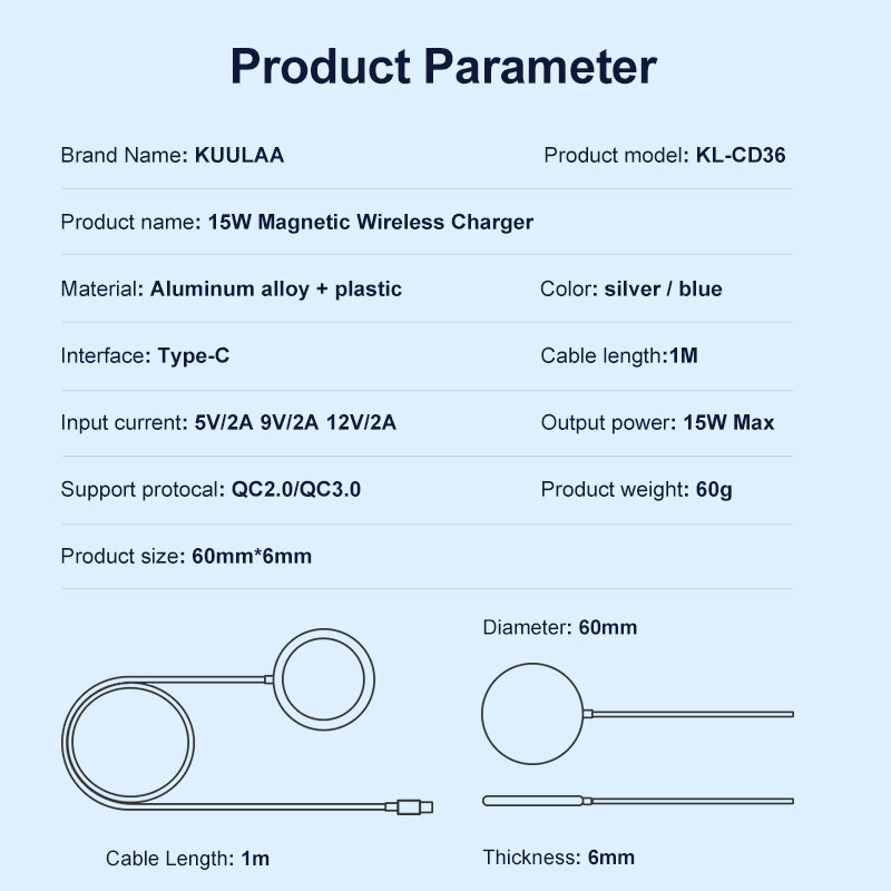 KUULAA – chargeur magnétique sans fil 15W, charge rapide, pour iPhone Mini 12 Pro Max, Huawei Xiaomi Qi