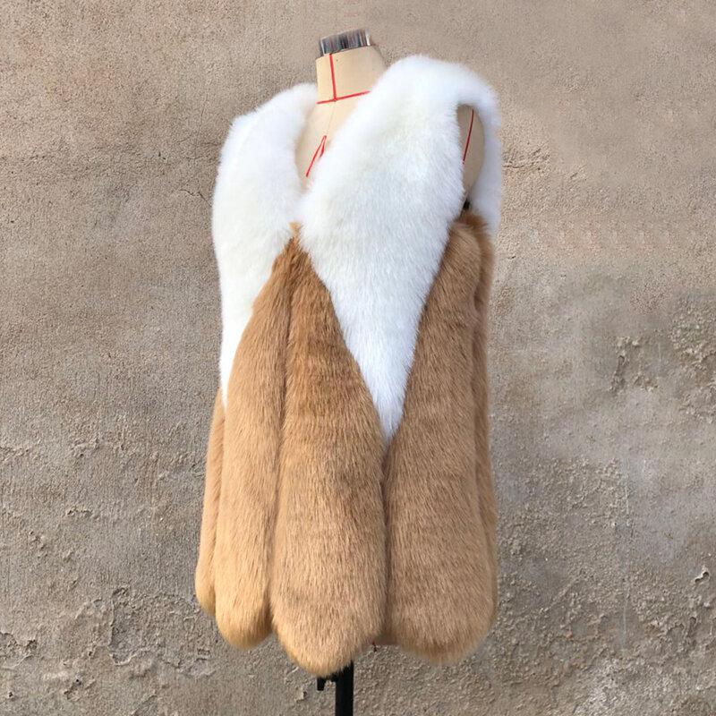 Chaleco de piel de zorro Fuax sin mangas para mujer, chaqueta cálida de lujo a la moda para otoño e invierno, 2020