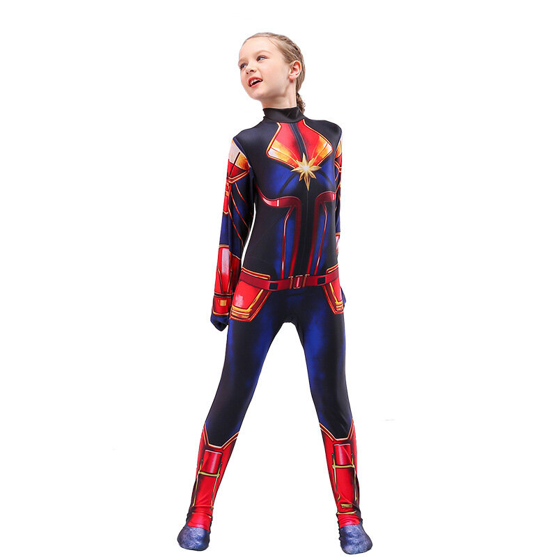 子供キャプテンの女の子のコスプレスーパーヒーローmsマーベルキャロルdanversボディスーツジャンプスーツ女の子ハロウィンコスチューム子供のための