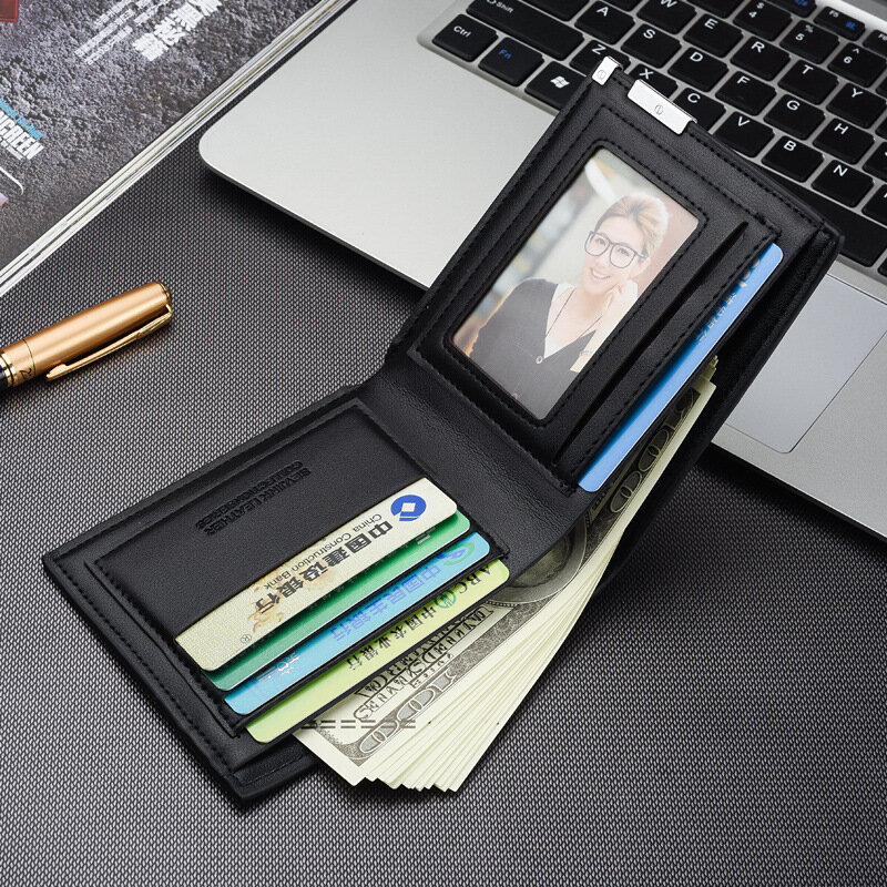 Venda quente nova masculina carteira curta borda de ferro coreano juventude horizontal carteira de tendência pacote de cartão bolsa